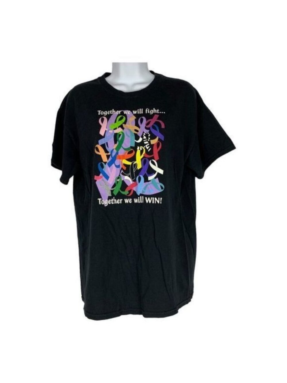 Gildan Ultra Cotton Together We Will Fight Black T-Shirt Medium Graphic Print
